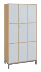 SBS-3333 šatní skříň 9-boxová, 1800x900x400 mm, kovové nohy, korpus bříza irská, dvířka bílá